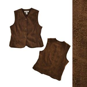 Petite Sophisticate Vest Sleeveless Floral Waistcoat Gilet | EUC | 10P | Brown